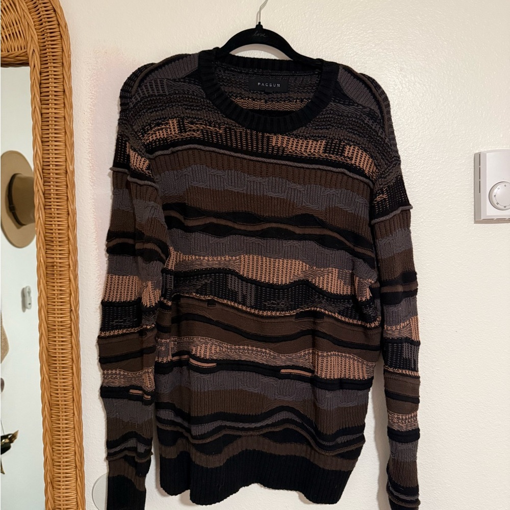 PacSun Unisex Striped Sweater - Black, Brown, and Tan